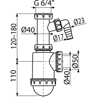 ALCA A443P-DN50/40 &quot;Sifón drezový s prevlečnou maticou 6/4&quot;&quot; a prípojkou&quot;