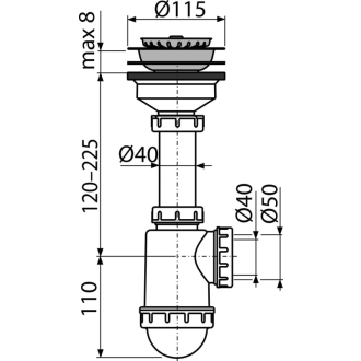 ALCA A446-DN50/40 Sifón drezový s nerezovou mriežkou DN115