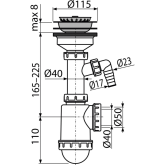 ALCA A446P-DN50/40 Sifón drezový s nerezovou mriežkou DN115 a prípojkou