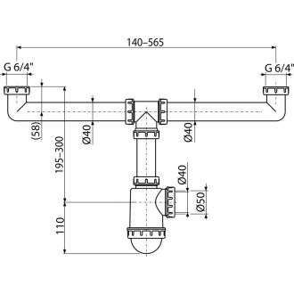 ALCA A448-DN50/40 &quot;Sifón pre dvojdrez s prevlečnými maticami 6/4&quot;&quot;&quot;