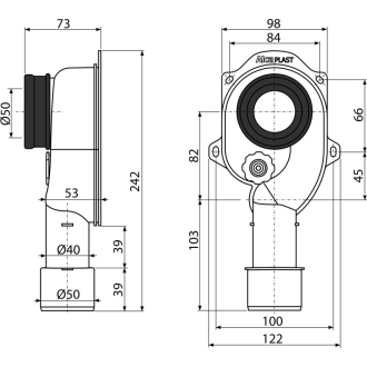 ALCA A45C Sifón pisoárový zvislý DN40 a DN50