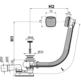 ALCA A51CR-120 Sifón vaňový automat komplet, chróm