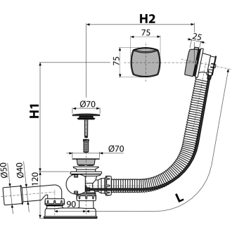 ALCA A51CRM-120 Sifón vaňový automat komplet, chróm