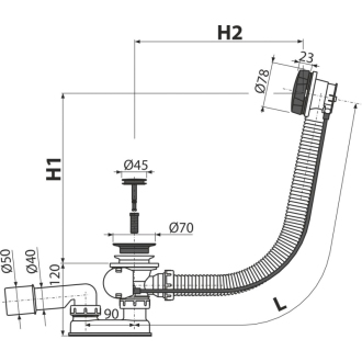ALCA A55BLACK-120 Sifón vaňový automat komplet, čierna-mat