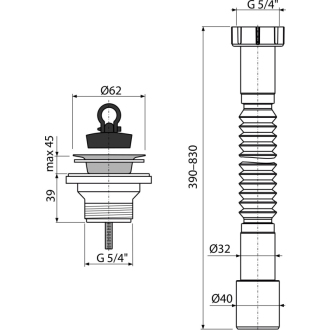 ALCA A750+A31 Flexi pripojenie 5/4&quot;×32/40 plast + Výpust 5/4&quot; s nerezovou mriežkou DN63