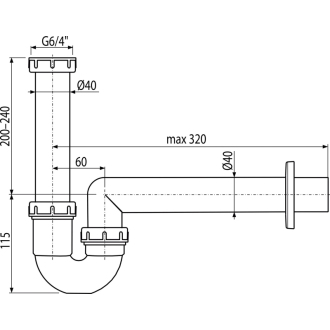 ALCA A80-DN40 &quot;Sifón rúrkový s prevlečnou maticou 6/4&quot;&quot;&quot;