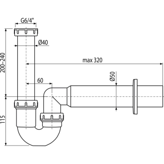 ALCA A80-DN50 &quot;Sifón rúrkový s prevlečnou maticou 6/4&quot;&quot;&quot;