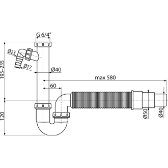ALCA A83-DN50/40 &quot;Sifón rúrkový s prevlečnou maticou 6/4&quot;&quot;, prípojkou a flexi hadicou&quot;