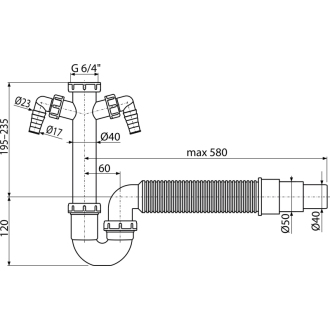 ALCA A84-DN50/40 Sifón rúrkový s prevlečnou maticou 6/4&quot;, dvoma prípojkami a flexi hadicou
