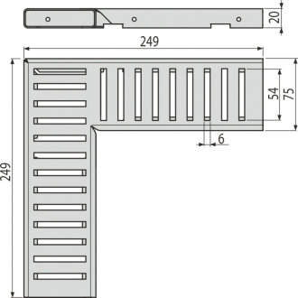 ALCA ADZ-R302R Rošt pre drenážny žľab rohový 75 mm, nerez