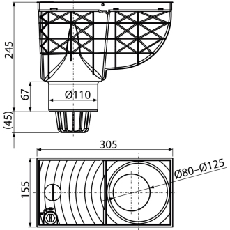 ALCA AGV1S Univerzálny lapač strešných splavenín 300×155/110 mm priamy, sivá