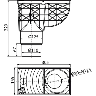 ALCA AGV4S Univerzálny lapač strešných splavenín 300×155/125/110 mm priamy, sivá