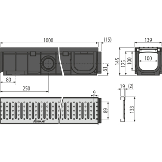 ALCA AVZ102-R102 Vonkajší žľab 100 mm s plastovým rámom a pozinkovaným roštom A15
