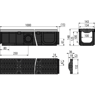 ALCA AVZ103-R403 Vonkajší žľab 100 mm s kovovým rámom a kompozitným roštom C250