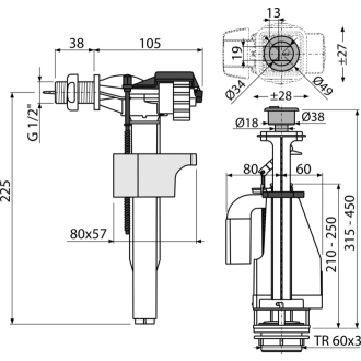 ALCA &quot;SA08AK 1/2&quot;&quot; CHROM&quot; Splachovacia súprava s dvojtlačítkom