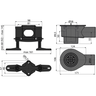 ALCA APZ-S12 Sifón DN50 a sada nastaviteľných nôh