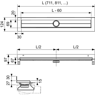 TECEdrainline rovný žľab s prírubou 90cm 600901