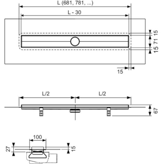 TECEdrainline rovný žľab s golierom 90cm 600904
