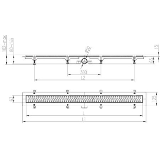 Podlahový linear. žľab čierny 1050 mm, bočné D50, Square čierna CH 1050/50 SC