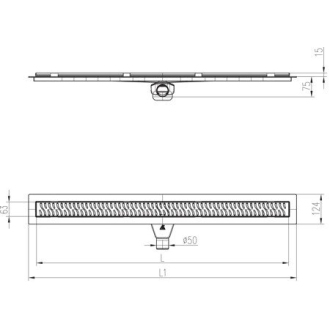 Lineárny plastový žľab čierny 1050 mm s bočným odtokom D 50 a otočným sifónom CH PA 1050 BC
