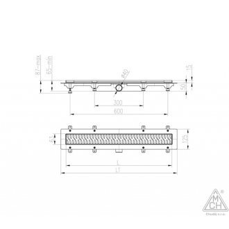 Podlahový linear. žľab 650 mm,bočné D40,klasik/floor mat CH 650 K 1