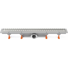 Podlahový linear. žľab 650 mm, bočné D50, medium lesk, nerez rámček CH 650/50 MN