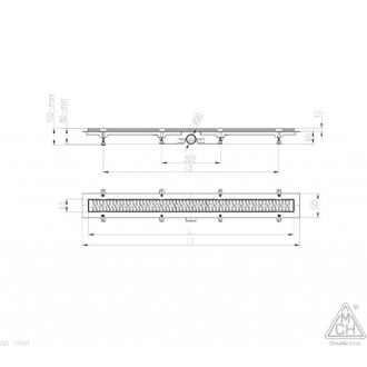 Podlahový linear. žľab 750 mm,bočné D50,klasik/floor mat,nerez rámček CH 750/50 KN 1