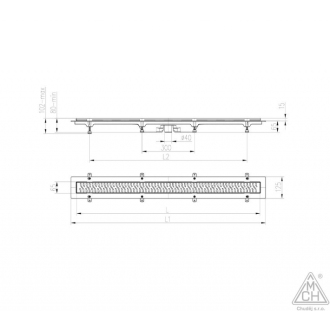 Podlahový linear. žľab 750 mm, spodný D40, klasický/floor mat, nerez rámček CH 750/S40 KN 1