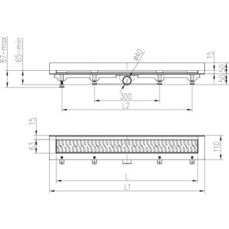 Podlahový linear. žľab k stene čierny 450 mm, bočné D40, Medium čierna CH 450 MC 2