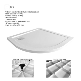Mereo Sprchový set: sprchovací kút, 90x90x185 cm, sklo číre, SMC nízka vr. sifónu CK35123ZN