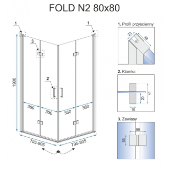 Rea Sprchovací kút 900x900x1900 bez vaničky - sklo transparent Fold N2 REA-K9991