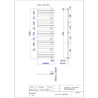 radiátor POP STAR 500 x 1505 mm, farba C. podľa vzorkovníka výrobcu RADPOP5015.