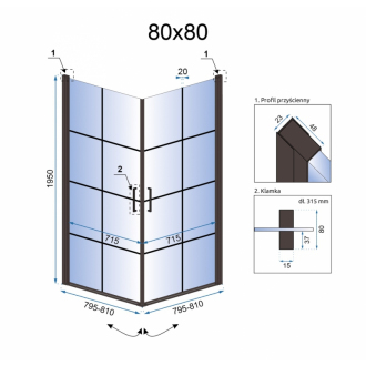 Rea Sprchovací kút Rubik 80x80 REA-K9230