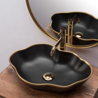 REA Umývadlo na dosku Pearl Black Gold Edge REA-U0692