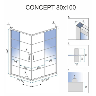 Rea Sprchovací kút Concept black 80x100 REA-K6389