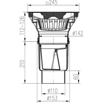 Kanalizačný vpust spodný D110-250 NEPTUN, liatinová mriežka 731 X