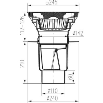 Kanalizačný vpust spodný D110-250 NEPTUN, golier, liatinová mriežka 831 X