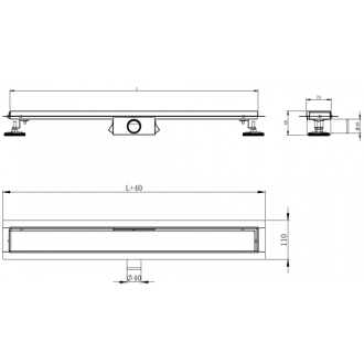 FLAT čierny nerezový sprchový žľab 900mm 1715090