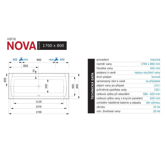 Santech Nova 1700 x 800 vaňa - výpusť 80 cm SANOV170