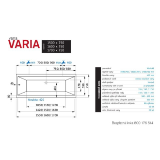 Santech Varia 1900 x 900 vaňa SAVAR190