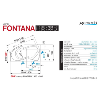 Santech Fontana 1500 x 900 P vaňa SAFON150P