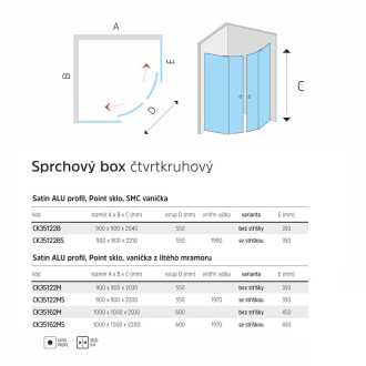 Mereo Sprchový box 100x100x220 cm, satin, liata vanička komplet, s batériou CK35162MS