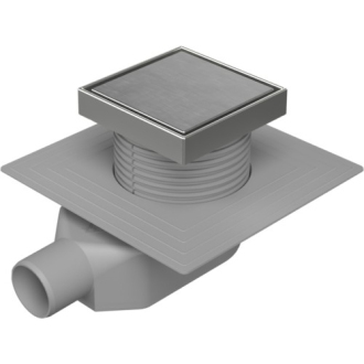 Znížený sifón bočný D50, golier, nerez rámček, mriežka STEEL S 804