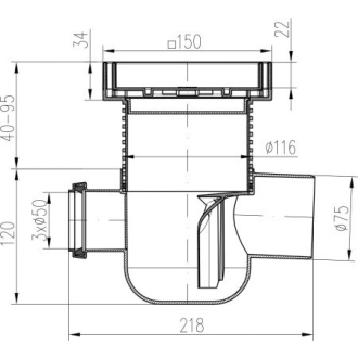 Podlahová vpusť bočná D50/75 MULTI, nerez rámček, mriežka STEEL S1 801