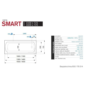 Santech Smart 1700 x 725 vaňa SASMA170