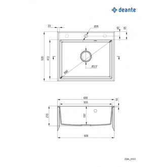 DEANTE ANDANTE ZQN_N103 Jednodrez 600x520x210, granit čierna