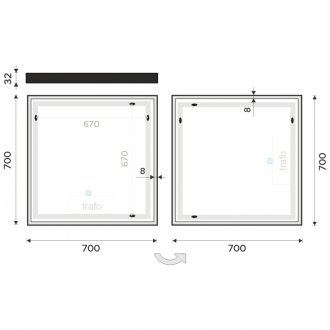 Nimco čierne LED zrkadlo 700x700 s dotykovým senzorom ZPC 13077V-90