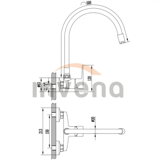 Invena VERSO BC-82-E4S-L Nástenná drezová batéria, čierna-chróm