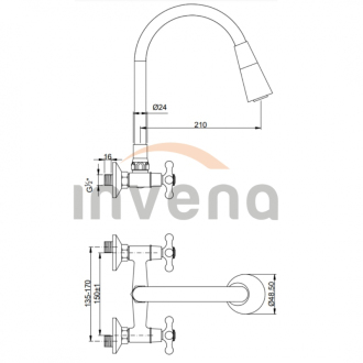 Invena ROMA BC-24-E4S-L Nástenná drezová batéria, čierna-chróm