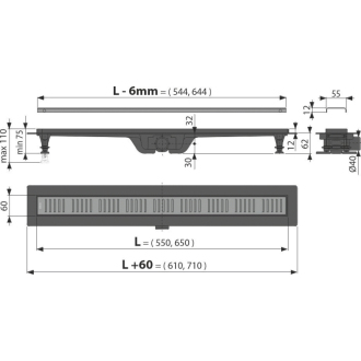 ALCA APZ10BLACK-550BRASS Simple - Podlahový žľab s okrajom pre perforovaný rošt, mosadz